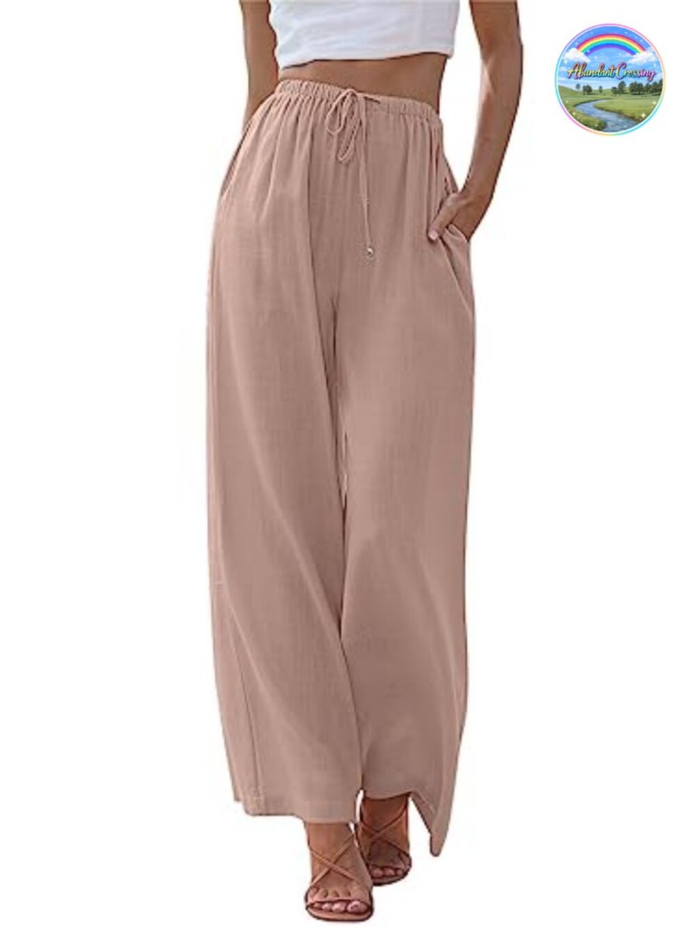 Wide Leg Palazzo Pants Linen Blend Summer Beach Vacation Lounge Bottoms
